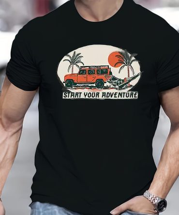 Men's Adventure Pattern Novelty T-shirt - Casual Round Neck Polyester Fiber Blended Short Sleeve T-shirt