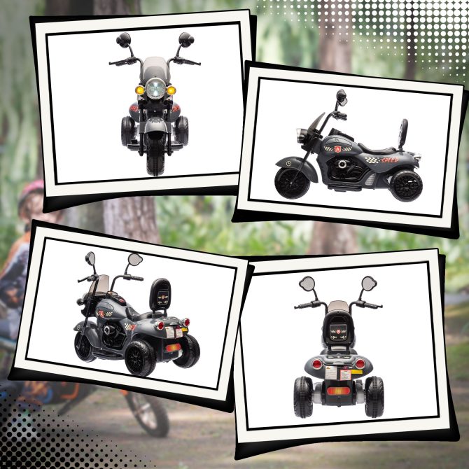 Qaba Electric Motorcycle for Kids, 3 Wheel 6V Battery Powered Chopper Motorbike, Ride on Motorcycle with Headlights, Music, Forward & Reverse for Boys and Girls Ages 3-6 Years, Gray - Image 2