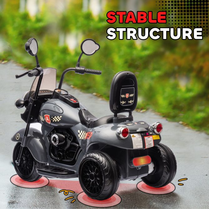 Qaba Electric Motorcycle for Kids, 3 Wheel 6V Battery Powered Chopper Motorbike, Ride on Motorcycle with Headlights, Music, Forward & Reverse for Boys and Girls Ages 3-6 Years, Gray - Image 5