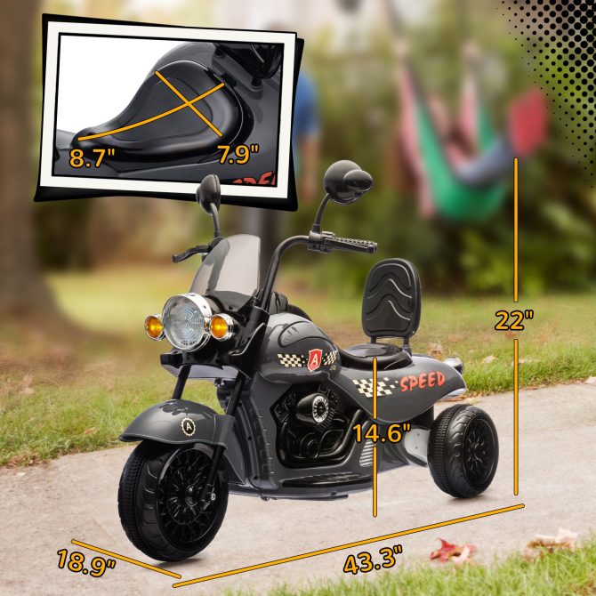 Qaba Electric Motorcycle for Kids, 3 Wheel 6V Battery Powered Chopper Motorbike, Ride on Motorcycle with Headlights, Music, Forward & Reverse for Boys and Girls Ages 3-6 Years, Gray - Image 6