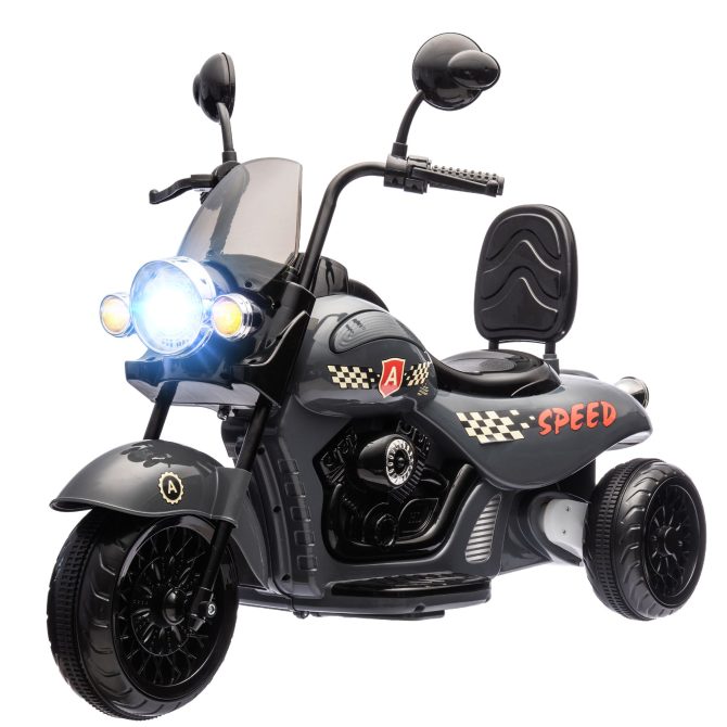 Qaba Electric Motorcycle for Kids, 3 Wheel 6V Battery Powered Chopper Motorbike, Ride on Motorcycle with Headlights, Music, Forward & Reverse for Boys and Girls Ages 3-6 Years, Gray - Image 9