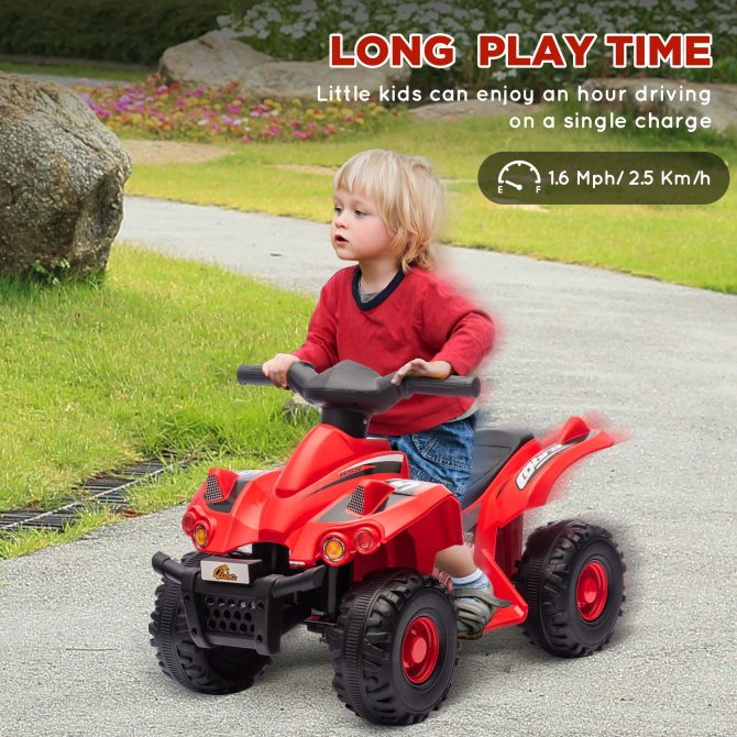 Qaba Kids ATV, 6V 4 Wheeler Kids Quad Car, Battery Powered Electric Ride on Toy with Music for Boys & Girls Ages 2-6 Years, Red - Image 4