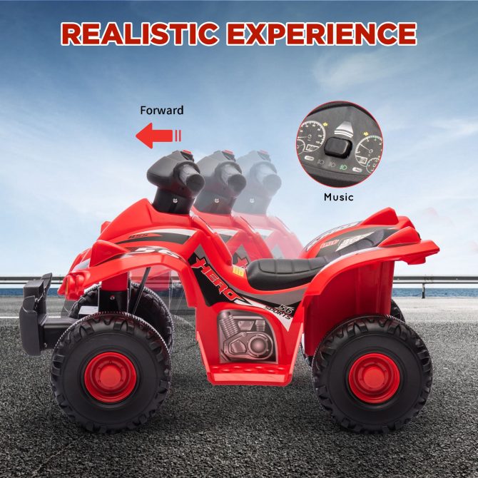Qaba Kids ATV, 6V 4 Wheeler Kids Quad Car, Battery Powered Electric Ride on Toy with Music for Boys & Girls Ages 2-6 Years, Red - Image 5