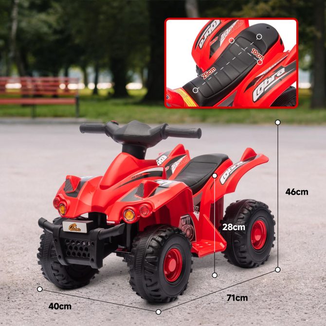 Qaba Kids ATV, 6V 4 Wheeler Kids Quad Car, Battery Powered Electric Ride on Toy with Music for Boys & Girls Ages 2-6 Years, Red - Image 6