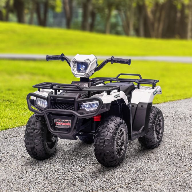 Aosom 12V Ride on ATV for Kids, Kids Electric 4 Wheeler with Headlight, Music, MP3, Treaded Tires, Battery Powered Kids Quad for Toddler, White - Image 3