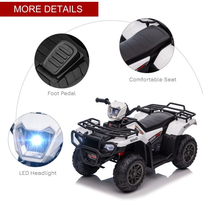 Aosom 12V Ride on ATV for Kids, Kids Electric 4 Wheeler with Headlight, Music, MP3, Treaded Tires, Battery Powered Kids Quad for Toddler, White - Image 7