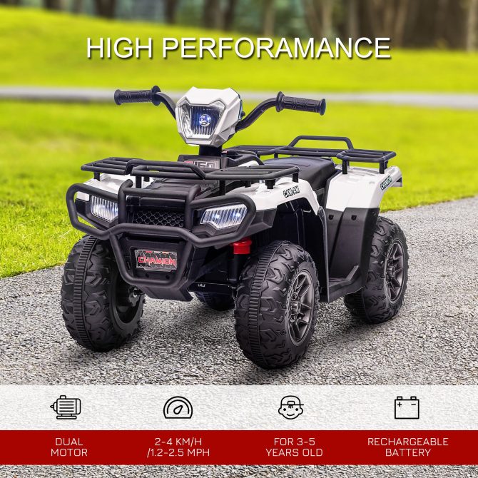 Aosom 12V Ride on ATV for Kids, Kids Electric 4 Wheeler with Headlight, Music, MP3, Treaded Tires, Battery Powered Kids Quad for Toddler, White - Image 10
