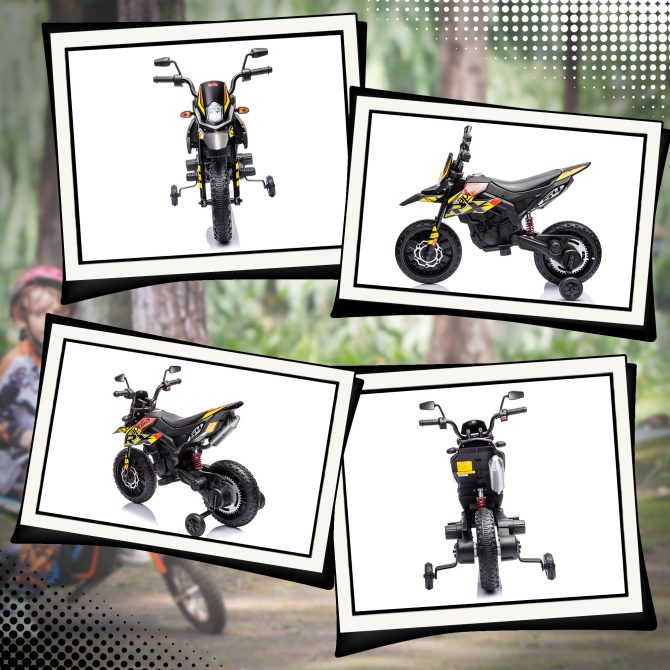 Qaba 12V Kids Motorcycle, Aprilia Licenced Electric Motorcycle for Kids with Training Wheels, Spring Suspension, LED Light, USB, Music, Battery Powered Electric Dirt Bike for Boys Girls, Yellow - Image 2
