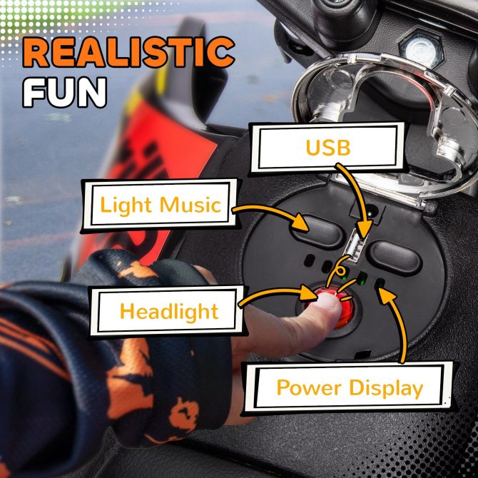 Qaba 12V Kids Motorcycle, Aprilia Licenced Electric Motorcycle for Kids with Training Wheels, Spring Suspension, LED Light, USB, Music, Battery Powered Electric Dirt Bike for Boys Girls, Yellow - Image 3