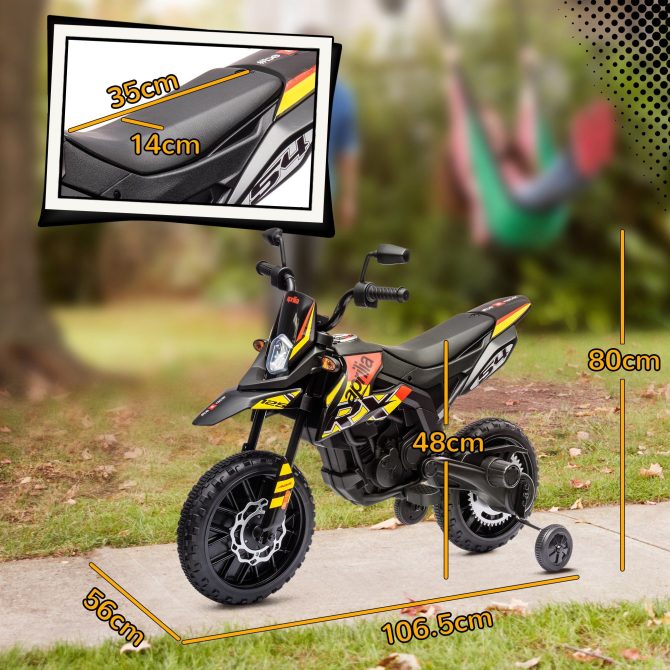Qaba 12V Kids Motorcycle, Aprilia Licenced Electric Motorcycle for Kids with Training Wheels, Spring Suspension, LED Light, USB, Music, Battery Powered Electric Dirt Bike for Boys Girls, Yellow - Image 6