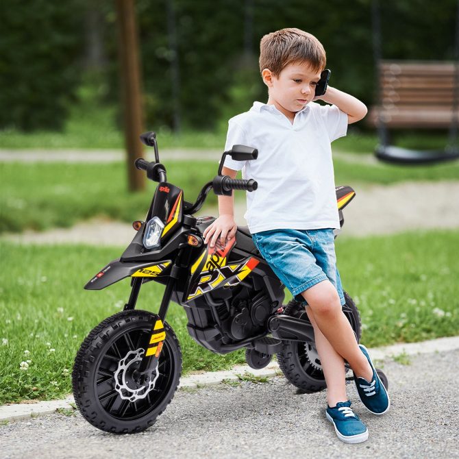 Qaba 12V Kids Motorcycle, Aprilia Licenced Electric Motorcycle for Kids with Training Wheels, Spring Suspension, LED Light, USB, Music, Battery Powered Electric Dirt Bike for Boys Girls, Yellow - Image 9