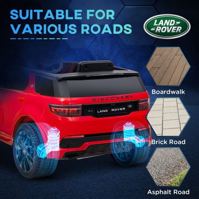 Qaba Land Rover Discovery Sport Licensed 12V Kids Ride on Car, Battery Powered Kids Electric Car with Remote Control, Soft Start, LED Lights, Music Horn, 3 Speeds, Red - Image 2