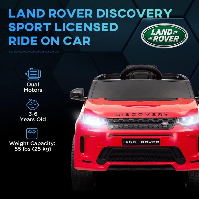 Qaba Land Rover Discovery Sport Licensed 12V Kids Ride on Car, Battery Powered Kids Electric Car with Remote Control, Soft Start, LED Lights, Music Horn, 3 Speeds, Red - Image 5