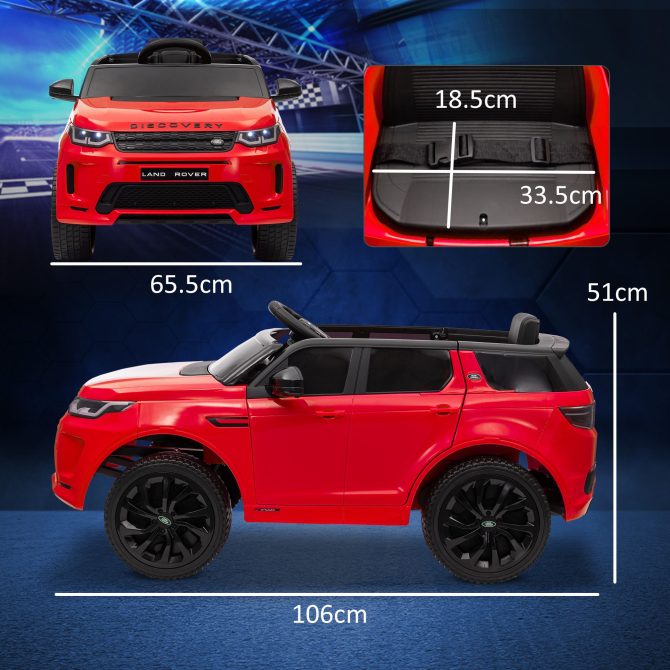 Qaba Land Rover Discovery Sport Licensed 12V Kids Ride on Car, Battery Powered Kids Electric Car with Remote Control, Soft Start, LED Lights, Music Horn, 3 Speeds, Red - Image 6
