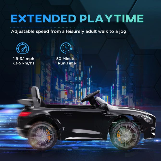 Qaba Mercedes-Benz AMG GTR Licensed 12V Kids Ride on Car, Battery Powered Kids Electric Car with Remote Control, Transport Wheels, Soft Start, Lights, Music, Horn & 3 Speeds for 3-6 Years, Black - Image 2