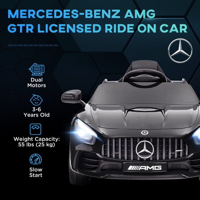 Qaba Mercedes-Benz AMG GTR Licensed 12V Kids Ride on Car, Battery Powered Kids Electric Car with Remote Control, Transport Wheels, Soft Start, Lights, Music, Horn & 3 Speeds for 3-6 Years, Black - Image 5
