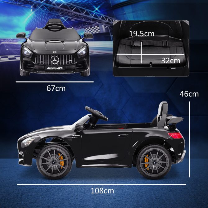 Qaba Mercedes-Benz AMG GTR Licensed 12V Kids Ride on Car, Battery Powered Kids Electric Car with Remote Control, Transport Wheels, Soft Start, Lights, Music, Horn & 3 Speeds for 3-6 Years, Black - Image 6