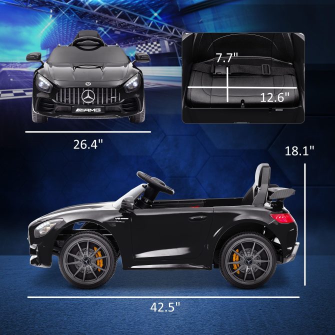 Qaba Mercedes-Benz AMG GTR Licensed 12V Kids Ride on Car, Battery Powered Kids Electric Car with Remote Control, Transport Wheels, Soft Start, Lights, Music, Horn & 3 Speeds for 3-6 Years, Black - Image 7