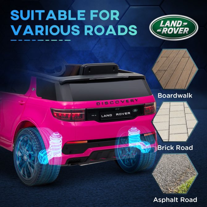 Qaba Land Rover Discovery Sport Licensed 12V Kids Ride on Car, Battery Powered Kids Electric Car with Remote Control, Soft Start, LED Lights, Music Horn, 3 Speeds, Pink - Image 2