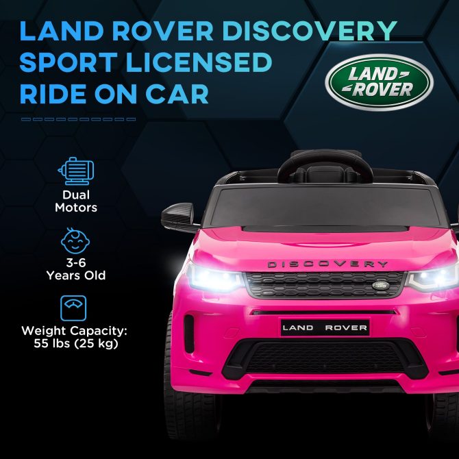 Qaba Land Rover Discovery Sport Licensed 12V Kids Ride on Car, Battery Powered Kids Electric Car with Remote Control, Soft Start, LED Lights, Music Horn, 3 Speeds, Pink - Image 5