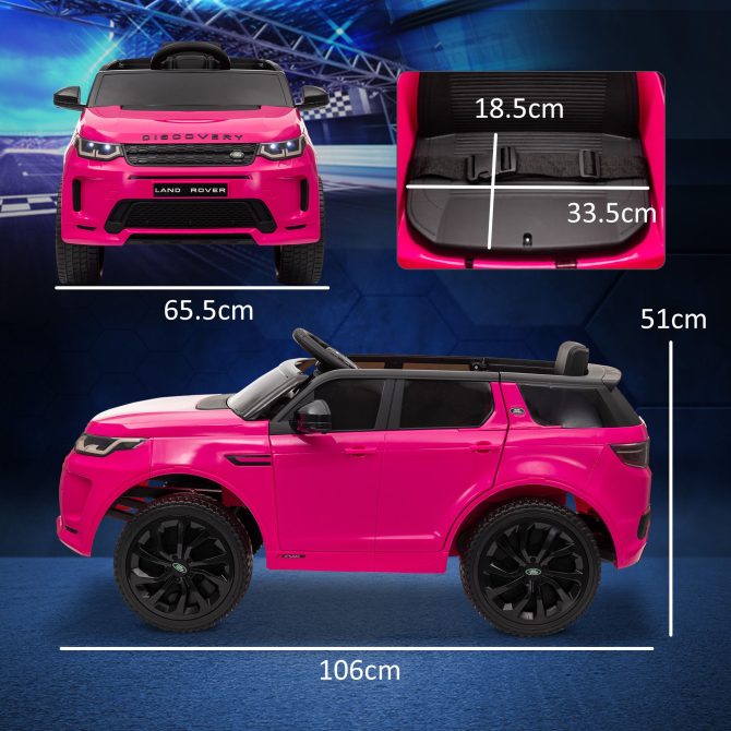 Qaba Land Rover Discovery Sport Licensed 12V Kids Ride on Car, Battery Powered Kids Electric Car with Remote Control, Soft Start, LED Lights, Music Horn, 3 Speeds, Pink - Image 6