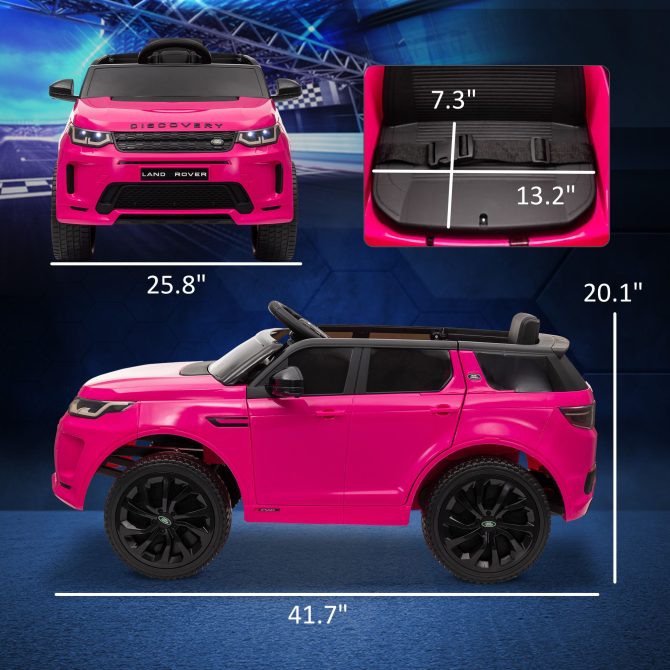 Qaba Land Rover Discovery Sport Licensed 12V Kids Ride on Car, Battery Powered Kids Electric Car with Remote Control, Soft Start, LED Lights, Music Horn, 3 Speeds, Pink - Image 7