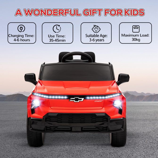 Qaba 12V Kids Electric Car, Chevrolet Silverado EV RST Licensed Ride on Car with Parent Remote Control, Spring Suspension, Soft Start, Training Wheels, LED Lights, Music, MP3, 3 Speed, Red - Image 2