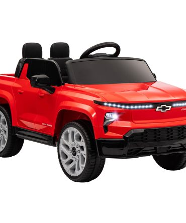 Qaba 12V Kids Electric Car, Chevrolet Silverado EV RST Licensed Ride on Car with Parent Remote Control, Spring Suspension, Soft Start, Training Wheels, LED Lights, Music, MP3, 3 Speed, Red