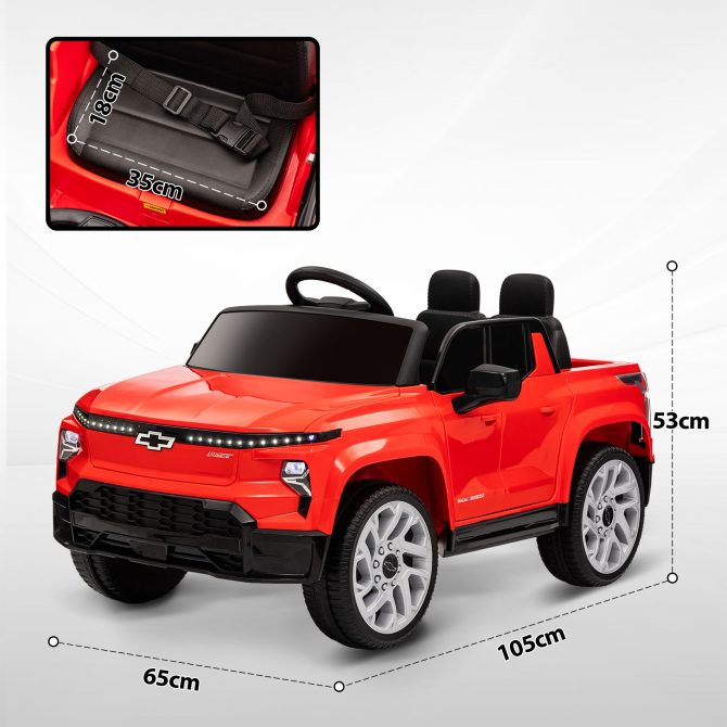 Qaba 12V Kids Electric Car, Chevrolet Silverado EV RST Licensed Ride on Car with Parent Remote Control, Spring Suspension, Soft Start, Training Wheels, LED Lights, Music, MP3, 3 Speed, Red - Image 6