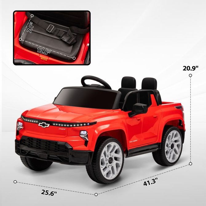 Qaba 12V Kids Electric Car, Chevrolet Silverado EV RST Licensed Ride on Car with Parent Remote Control, Spring Suspension, Soft Start, Training Wheels, LED Lights, Music, MP3, 3 Speed, Red - Image 7