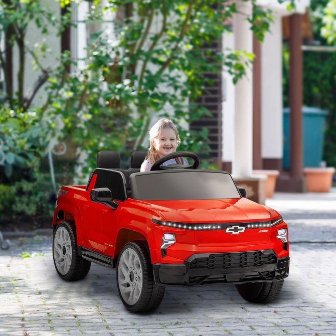 Qaba 12V Kids Electric Car, Chevrolet Silverado EV RST Licensed Ride on Car with Parent Remote Control, Spring Suspension, Soft Start, Training Wheels, LED Lights, Music, MP3, 3 Speed, Red - Image 8
