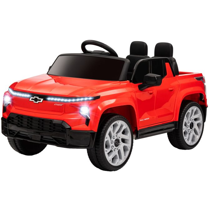 Qaba 12V Kids Electric Car, Chevrolet Silverado EV RST Licensed Ride on Car with Parent Remote Control, Spring Suspension, Soft Start, Training Wheels, LED Lights, Music, MP3, 3 Speed, Red - Image 10