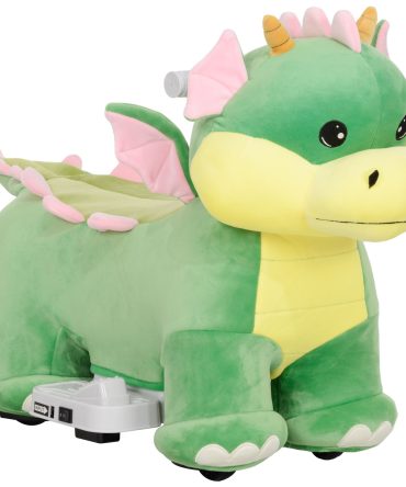 Qaba 6V Kids Ride on Horse, Battery Powered Ride on Toy, Triceratops Shaped Electric Animal Car with Music Forward, PU Wheels, for Girls Boys Aged 18-36 Months, Green
