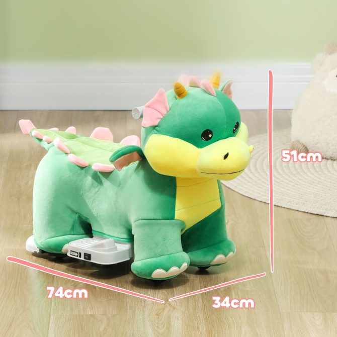 Qaba 6V Kids Ride on Horse, Battery Powered Ride on Toy, Triceratops Shaped Electric Animal Car with Music Forward, PU Wheels, for Girls Boys Aged 18-36 Months, Green - Image 6