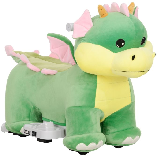 Qaba 6V Kids Ride on Horse, Battery Powered Ride on Toy, Triceratops Shaped Electric Animal Car with Music Forward, PU Wheels, for Girls Boys Aged 18-36 Months, Green