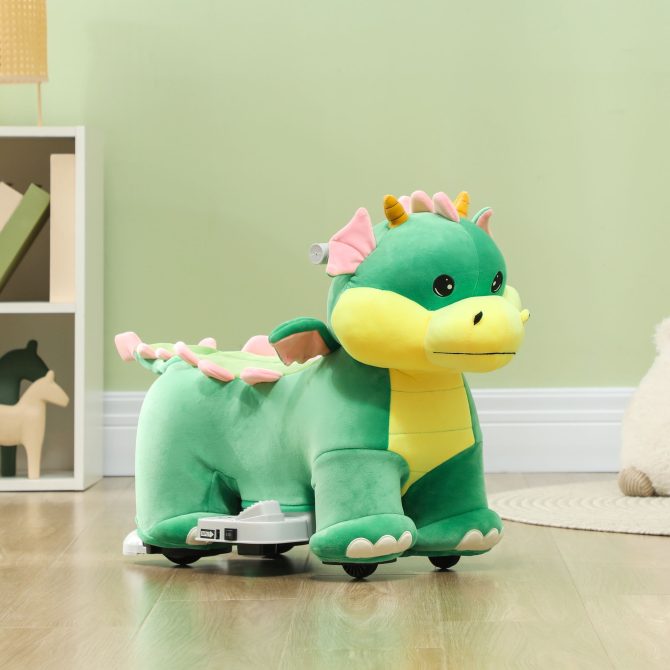 Qaba 6V Kids Ride on Horse, Battery Powered Ride on Toy, Triceratops Shaped Electric Animal Car with Music Forward, PU Wheels, for Girls Boys Aged 18-36 Months, Green - Image 8