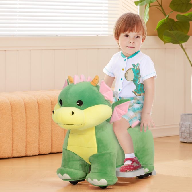 Qaba 6V Kids Ride on Horse, Battery Powered Ride on Toy, Triceratops Shaped Electric Animal Car with Music Forward, PU Wheels, for Girls Boys Aged 18-36 Months, Green - Image 9