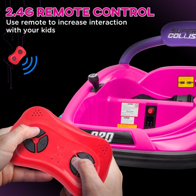 Aosom 12V Toddler Bumper Car with Remote Control, 360° Rotation Kids Electric Ride-On Toy, Twins Motor, Colorful LED Lights, 3 Songs, for Boys and Girls, Pink - Image 3