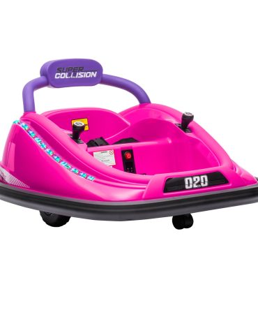 Aosom 12V Toddler Bumper Car with Remote Control, 360° Rotation Kids Electric Ride-On Toy, Twins Motor, Colorful LED Lights, 3 Songs, for Boys and Girls, Pink