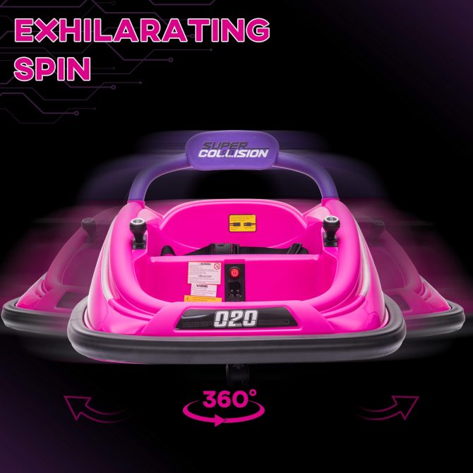 Aosom 12V Toddler Bumper Car with Remote Control, 360° Rotation Kids Electric Ride-On Toy, Twins Motor, Colorful LED Lights, 3 Songs, for Boys and Girls, Pink - Image 5