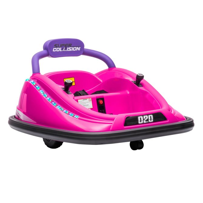 Aosom 12V Toddler Bumper Car with Remote Control, 360° Rotation Kids Electric Ride-On Toy, Twins Motor, Colorful LED Lights, 3 Songs, for Boys and Girls, Pink
