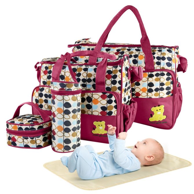 5PCS Baby Nappy Diaper Bags Set Mummy Diaper Shoulder Bags w/ Nappy Changing Pad Insulated Pockets Travel Tote Bags - Image 2