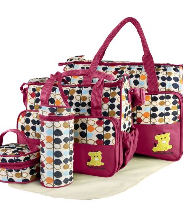 5PCS Baby Nappy Diaper Bags Set Mummy Diaper Shoulder Bags w/ Nappy Changing Pad Insulated Pockets Travel Tote Bags