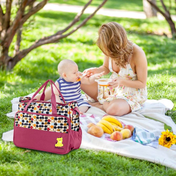 5PCS Baby Nappy Diaper Bags Set Mummy Diaper Shoulder Bags w/ Nappy Changing Pad Insulated Pockets Travel Tote Bags - Image 7