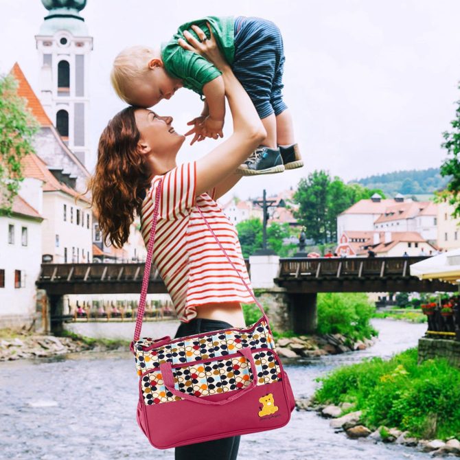 5PCS Baby Nappy Diaper Bags Set Mummy Diaper Shoulder Bags w/ Nappy Changing Pad Insulated Pockets Travel Tote Bags - Image 9