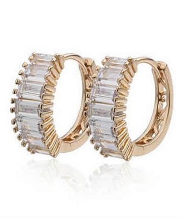 Shiny Baguettes Hoop Earrings in Baguette stones in White Gold