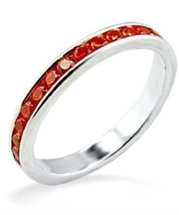 LOAS829 - High-Polished 925 Sterling Silver Ring with AAA Grade CZ in Orange