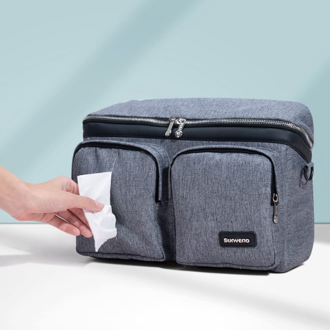 SUNVENO Universal Stroller Organizer Super Large Capacity, 2-in-1 Baby Stroller Organizer Waterproof Insulated Cup Holder Inside, Shoulder Bag & Strolller Storage Bag with 10 Pocket Including, Gray - Image 4