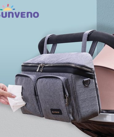 SUNVENO Universal Stroller Organizer Super Large Capacity, 2-in-1 Baby Stroller Organizer Waterproof Insulated Cup Holder Inside, Shoulder Bag & Strolller Storage Bag with 10 Pocket Including, Gray