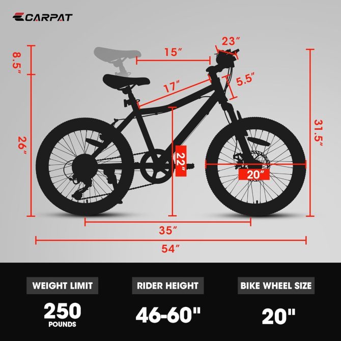 S20101 20 Inch Kids' Bike, Boys Girls Mountain Bike Ages 8-12, 7 Speed Teenager Children Kids' Bicycles, Front Suspension Disc Brake Rear V-Brake, High Steel Frame - Image 9